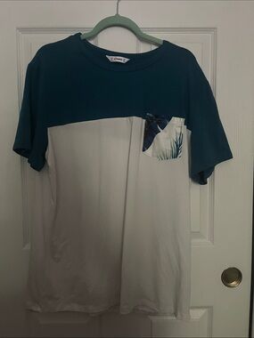 Men XL PatPat Colorblock Pocket Dress - Teal and White